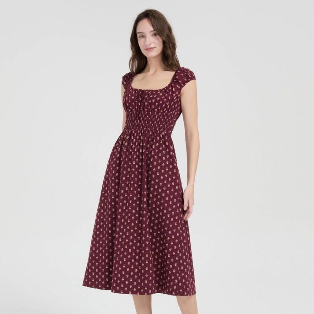 Women's Cap Sleeve Boho Midi Dress - Universal Thread Rust Floral M